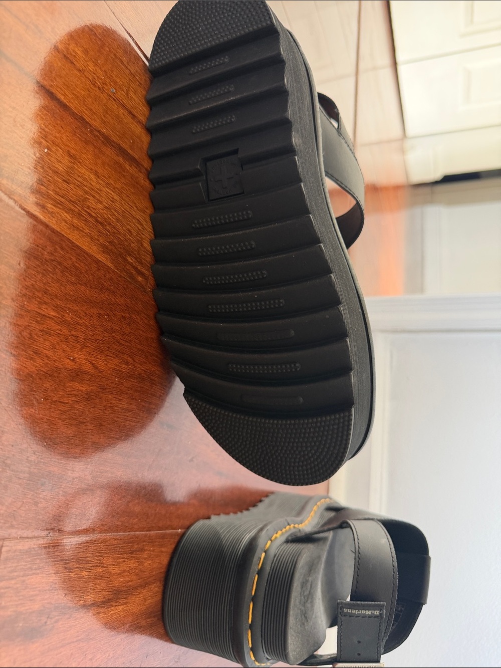 Dr. Martens Black Platform Sandals with Yellow Stitching - Picture 5 of 6